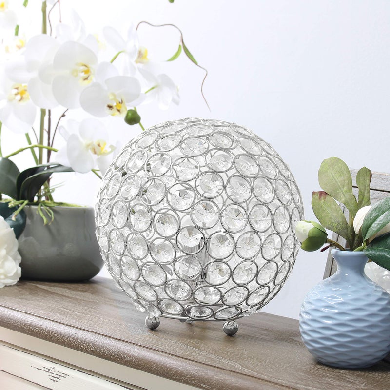 Elegant Designs LT1026-CHR 8" Elipse Crystal Collection Metal Crystal Ball Sequin Table Desk Lamp for Accent Lighting, DÃ©cor, Living Room, Chrome - Image 2